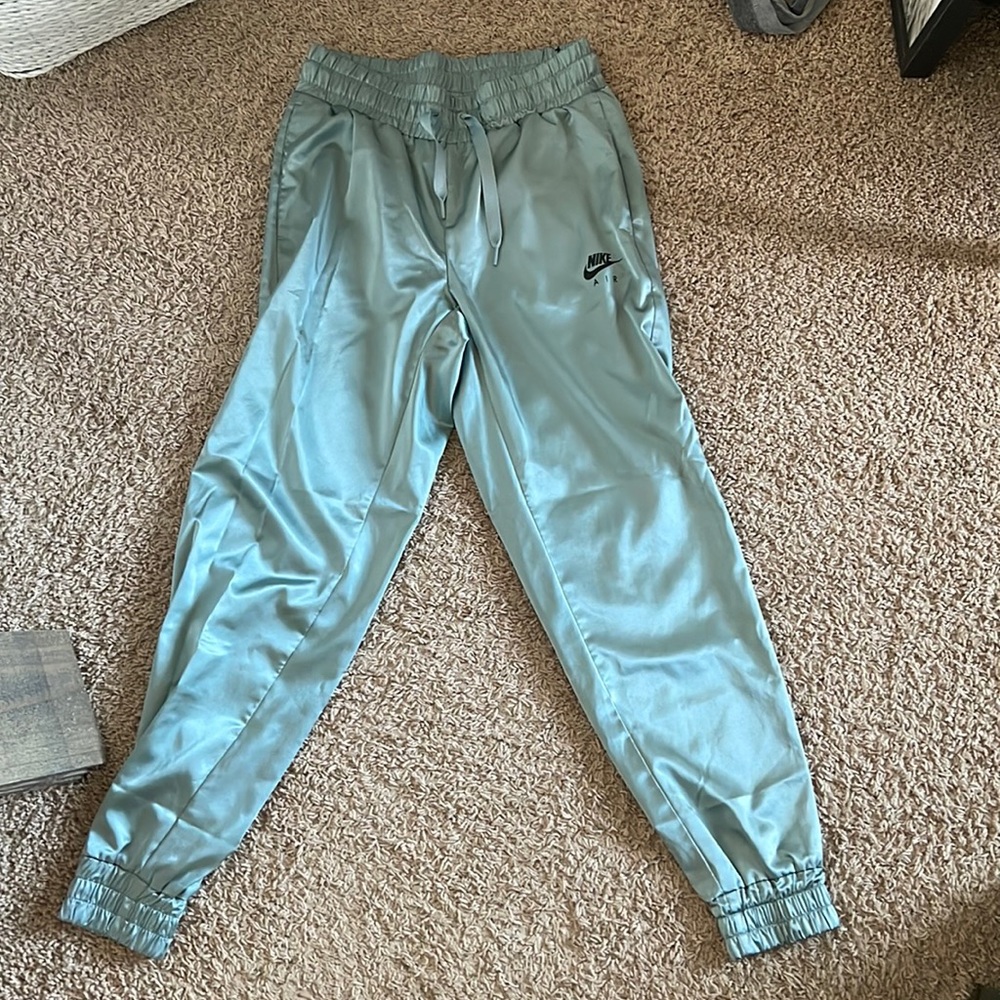 Blue/Grey silk sweatpants, Nike Brand, cuffed leg holes/waistband